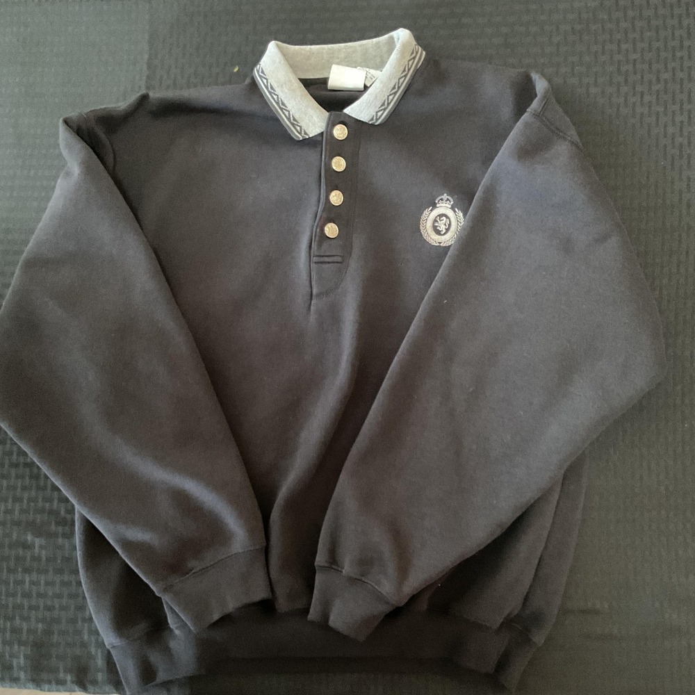 Ash Creek Trading‎ Sweatshirt Womens Large Black Fleece Henley Equestrian Crest